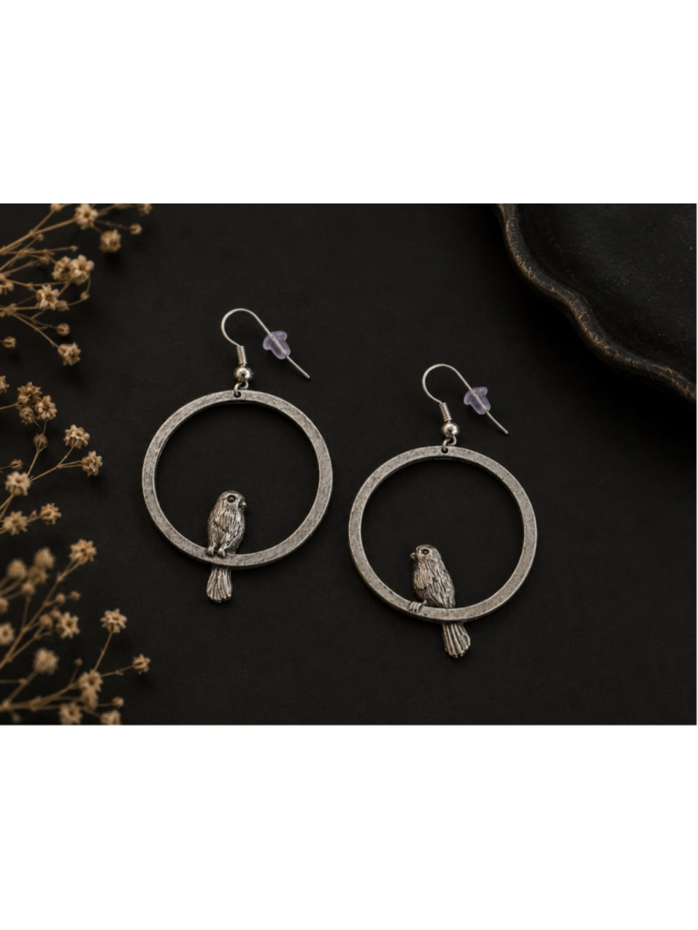Seagull Pewter Canada 1991 Bird Hoop Earrings Signed Artisan Vintage Nature